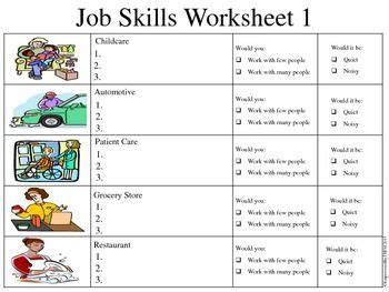 job skills worksheets  special  students