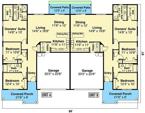 plan da duplex ranch home plan  matching  bed units   ranch house plans