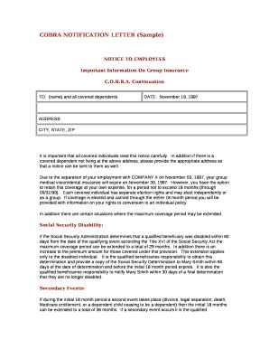 cobra notification letter sample  template pdffiller