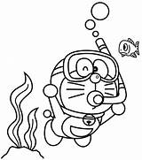 Doraemon Mewarnai Lucu Sketsa Ikan Berenang Wajah Menjulurkan Lidah sketch template