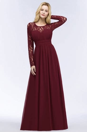 bmbridal elegant lace burgundy bridesmaid dresses   long sleeves burgundy bridesmaid