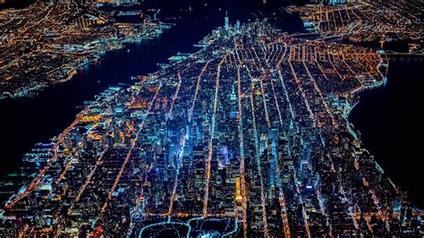 cityscape street light manhattan  york city night eagle view