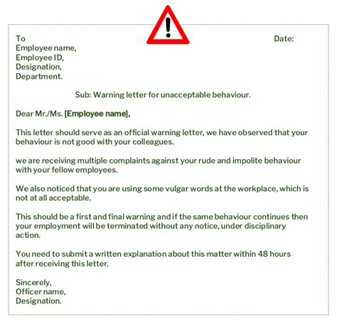 warning letter  employee  misconduct  word format