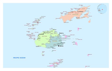 large political  administrative map  fiji  cities towns