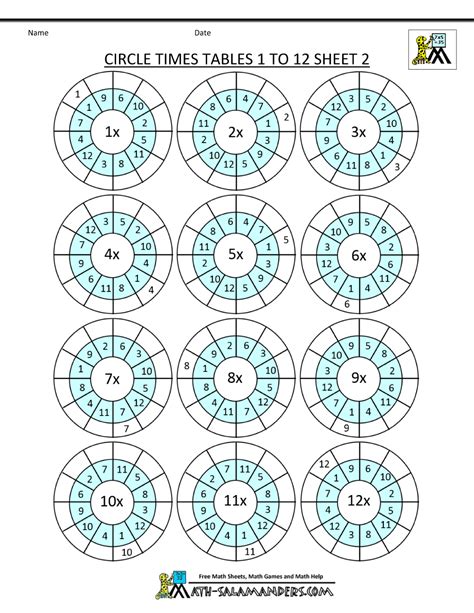 times table worksheet circles    times tables