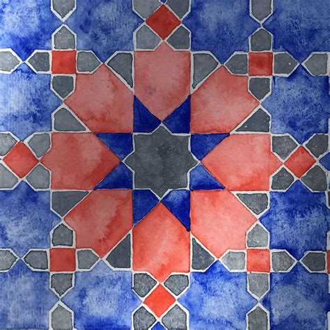 artistic tile design  red grey  blue