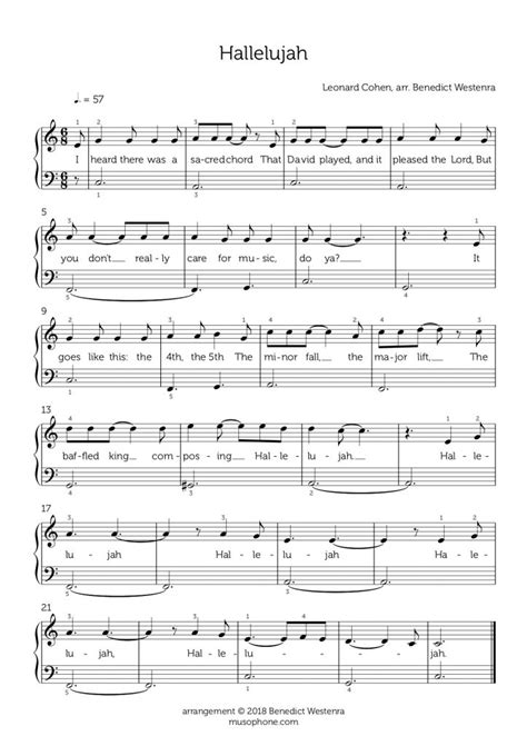 leonard cohen “hallelujah” beginner piano arrangement