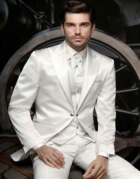 gentleman style mens suits white wedding suits  men peaked lapel tuxedos  button