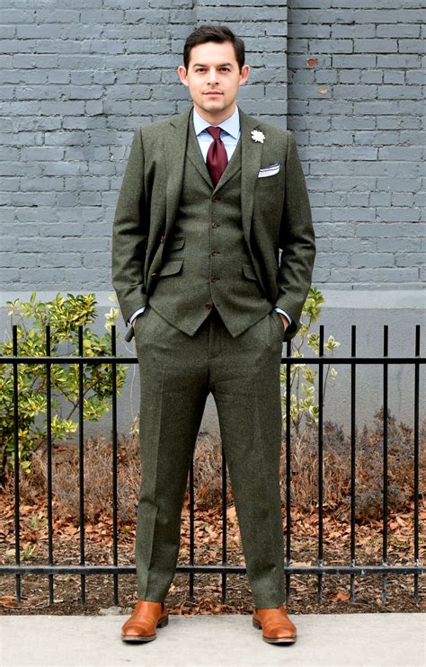 flecked green tweed  piece suit mens fashion suits tweed