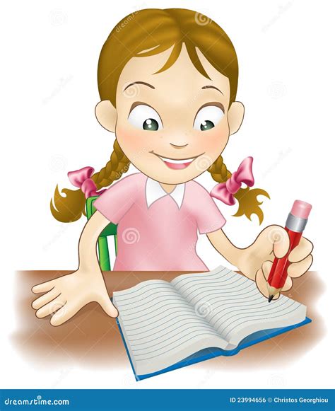 young girl writing   book stock vector illustration  childhood