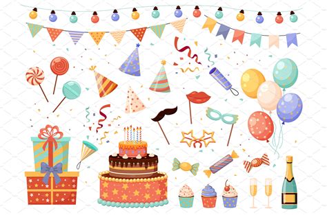 birthday party decorations cartoon graphic objects creative market