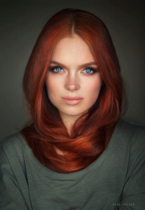 Wallpaper Women Model Looking At Viewer Face Blue Eyes Redhead