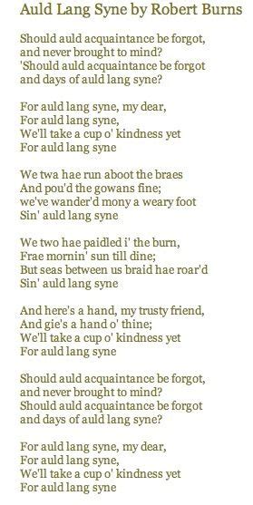 Lyrics To Auld Lang Syne It Would Be Fun To Write Them Out On A