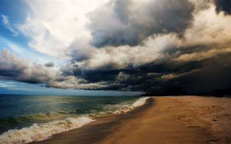 storm weather rain sky clouds nature ocean sea waves beach wallpaper