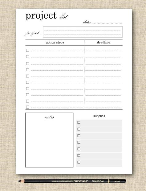 lifes lists printable project planner planner page etsy project