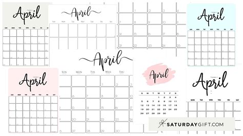 april  calendar  cute  printables saturdaygift