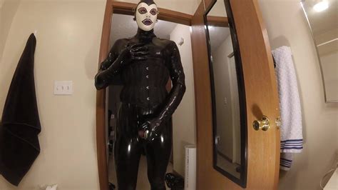 crossdress latex catsuit and hood tease free gay hd porn