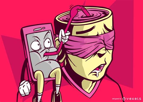 phone sucking brain illustration vector download