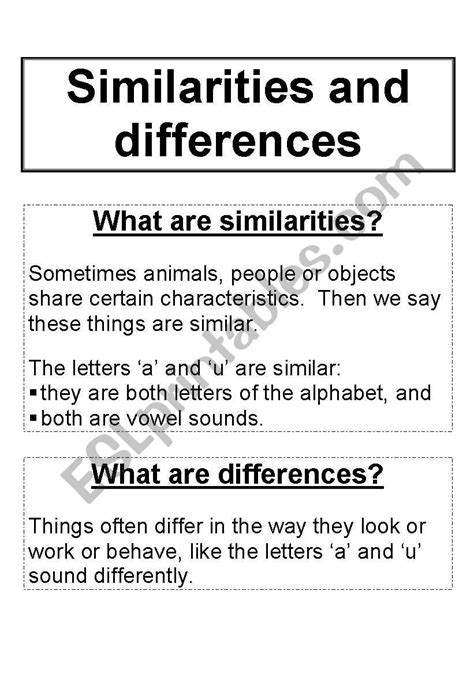 english worksheets similarities  differences