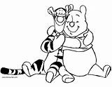 Pooh Winnie Hugging Tigger Coloring Pages Rabbit Piglet Color Disney Friends Funstuff Disneyclips sketch template