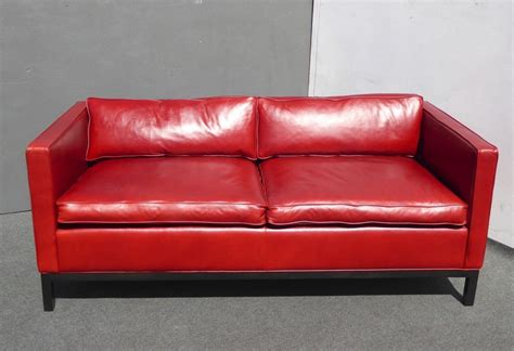 Design Within Reach Contemporary Red Leather Low Profile Designer Sofa