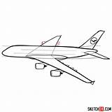 A380 Airbus Side Drawing Draw Lufthansa Step Sketchok Easy Jets Vehicles sketch template