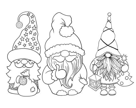 gnomes vector clipart  digital stamp printable coloring etsy