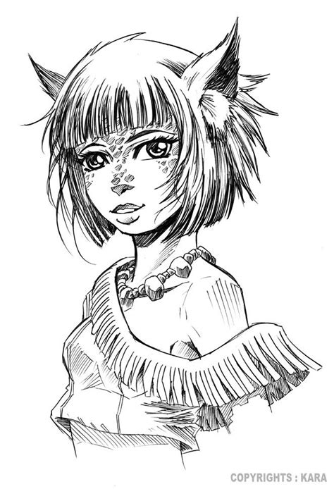 anime coloring page detailed catgirl