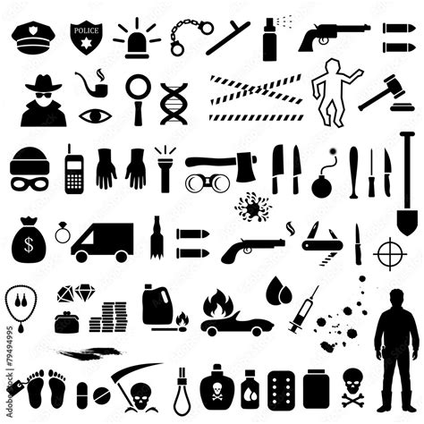 vector crime icons police law criminal illustration stock vector