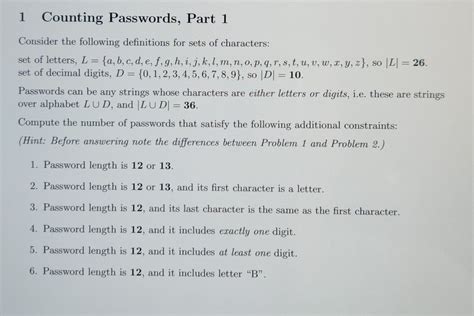 Solved 1 Counting Passwords Part 1 Consider The Following