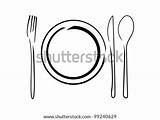 Fork Plate Knife Coloring Spoons Illustration Cutlery Template sketch template