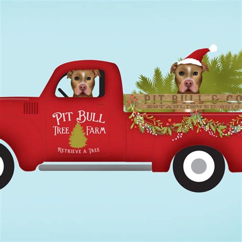 pitbull pit bull dog christmas tree farm winter illustration etsy