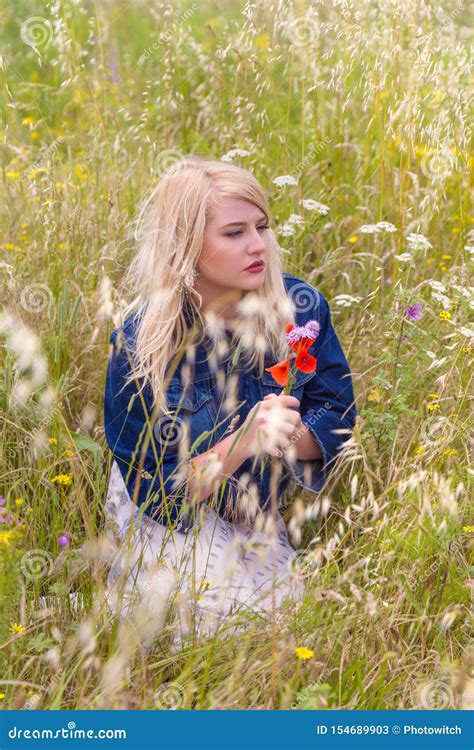 Pretty Blonde Woman With Poppy Stock Image Image Of Nature Happy