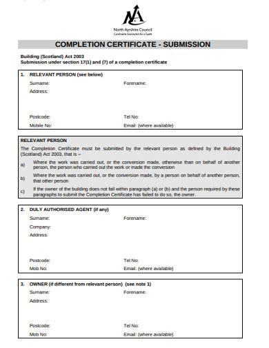 certificate  work completion template