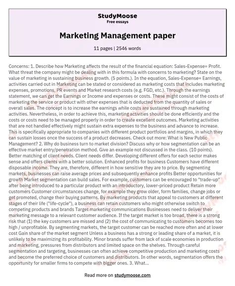 marketing management paper  essay
