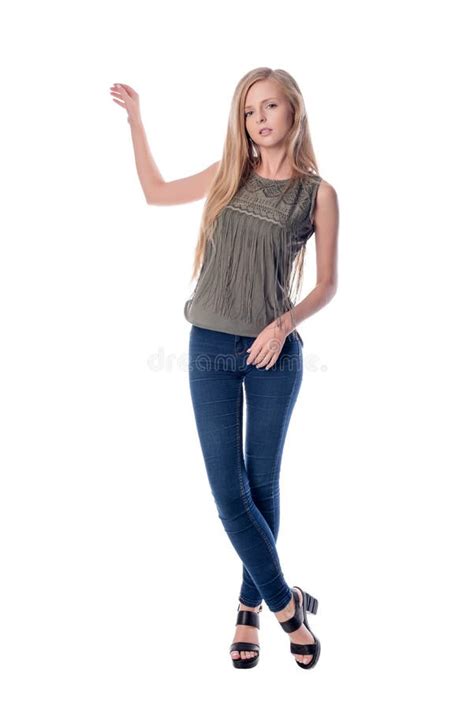 Young Pretty Long Haired Blonde Woman Posing In Casual Clothes