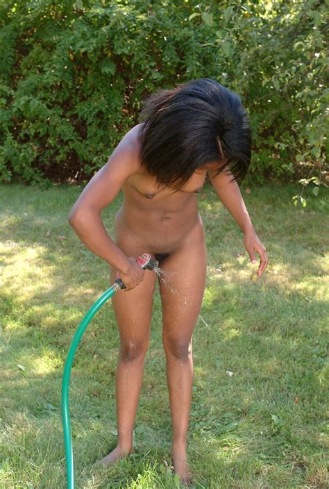 naked women doing yard work