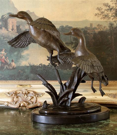Cd011 Remarkable Bronze Sculpture Two Flying Ducks