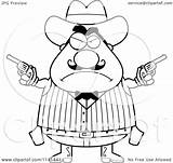 Wild West Cowboy Cartoon Coloring Chubby Male Angry Holding Clipart Thoman Cory Pistols Outlined Vector Grinning 2021 sketch template