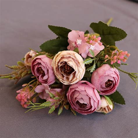 hot sale artificial flowers silk fake tea rose floral