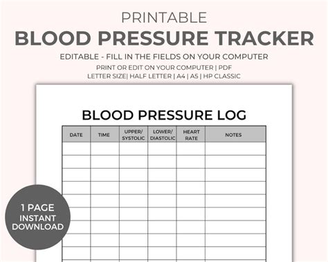 blood pressure chart printable instant  medical tracker
