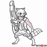 Rocket Raccoon Draw Step Sketchok Superheroes Comics sketch template