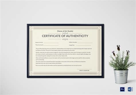 word certificate  authenticity template