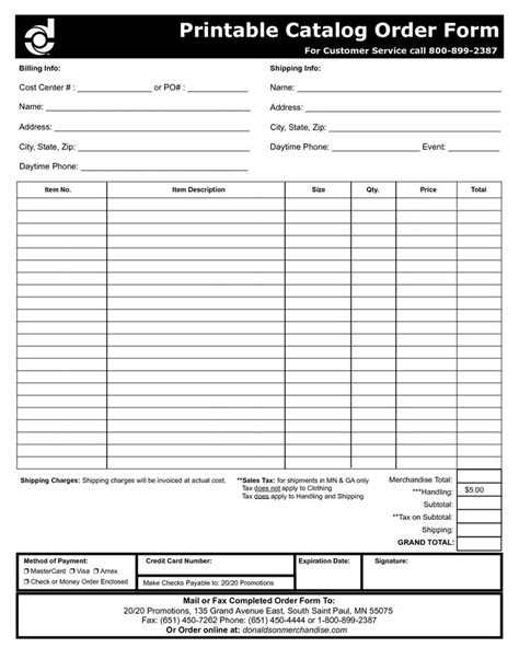 printable catalog order form business letter template business