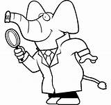 Magnifying Glass Detective Coloring Cartoon Elephant Using Color Getcolorings Netart Pages Print sketch template