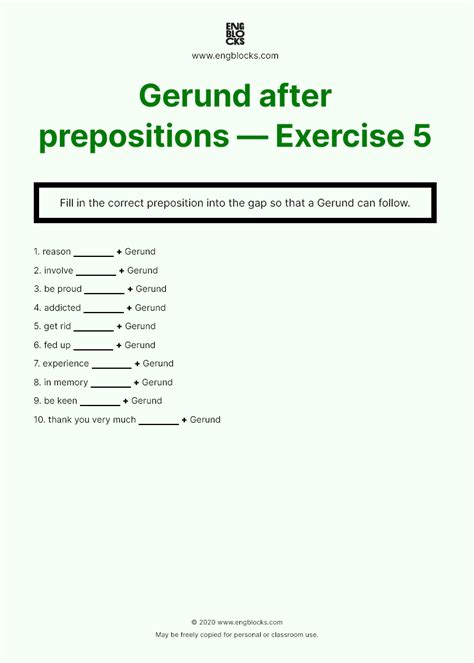 gerund  prepositions worksheet  english grammar english