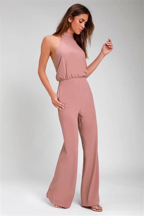 moment for life dusty pink halter jumpsuit pink jumpsuits outfit