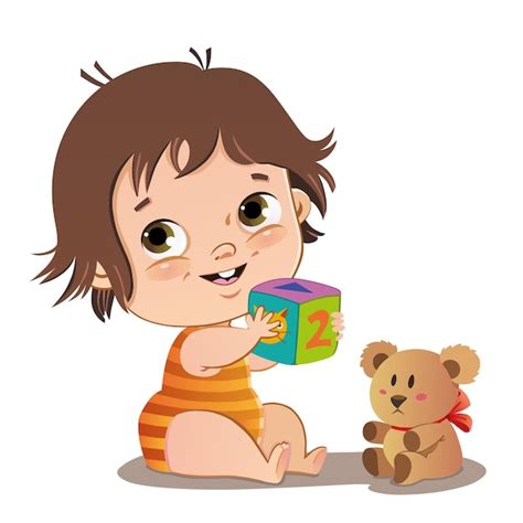 premium vector cute baby playing  toys vector illustration