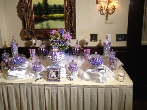 35 purple and white wedding candy buffet ideas table