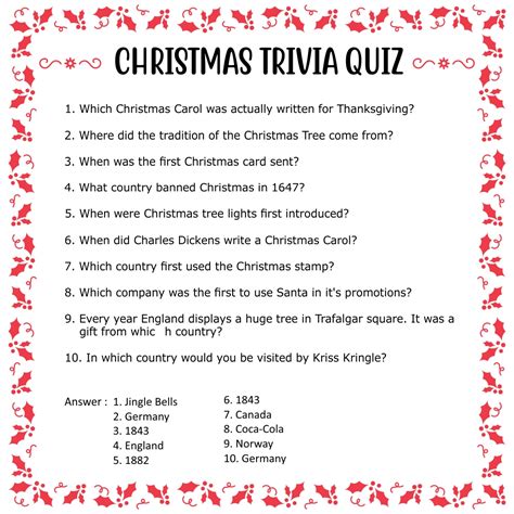 holiday trivia questions  answers printables challenge